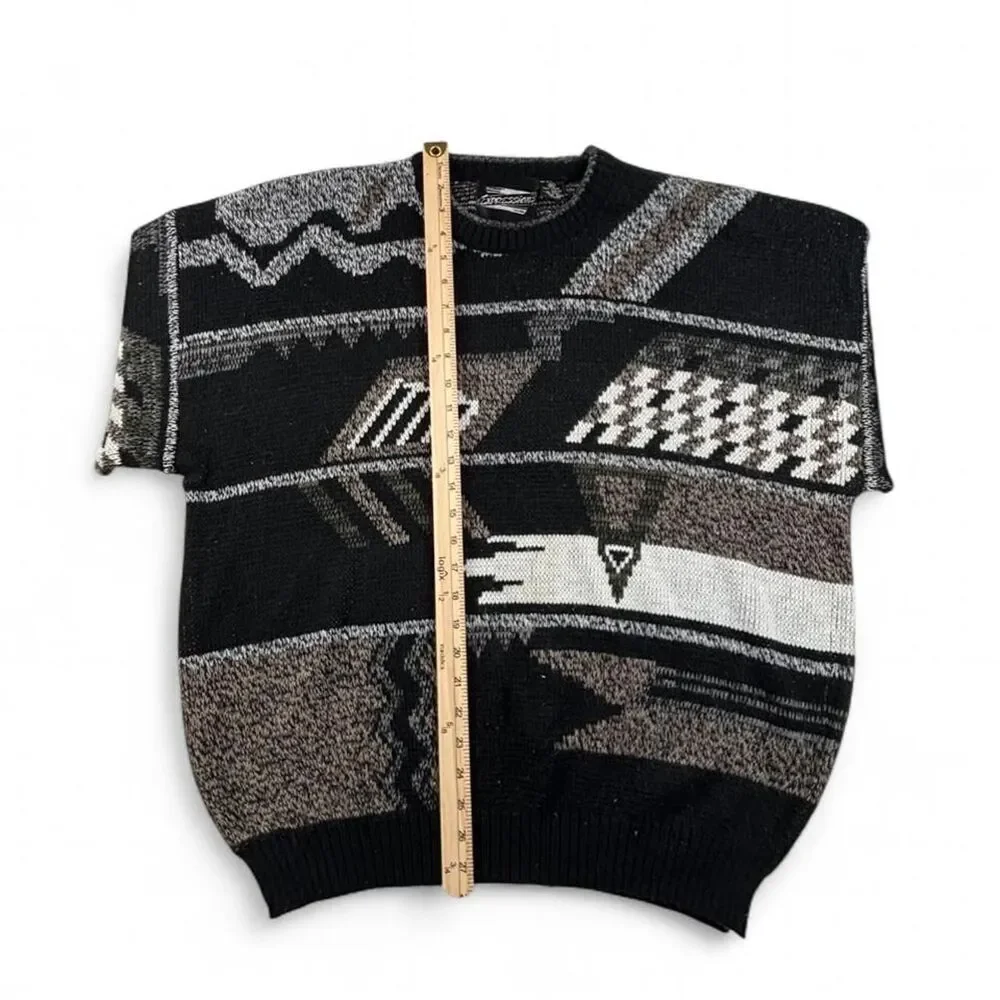 90s Vintage Knit Sweater Mens XL Black Grey Coogi Geometric Grunge Streetwear